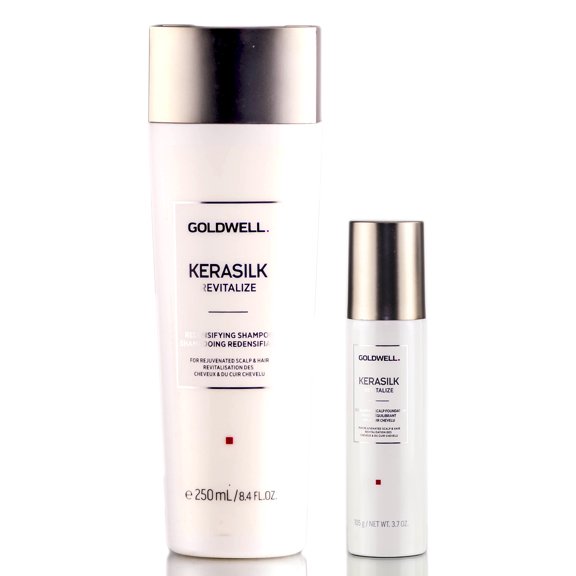Set A , Goldwell Kerasilk Revitalize Redensifying Shampoo & Rebalancing Scalp Foundation, hair scalp beauty - Pack of 1 w/ Sleek 3-in-1 Comb/Brush