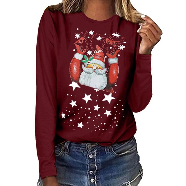 Pntutb Mujer Navidad top Casual Manga Larga O-cuello Sudadera Pullover Blusa Pntutb Pntutb-6792