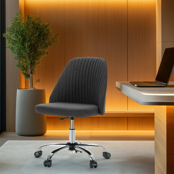 LIFERECORD Height Adjustable Desk Chair - Stylish Twill Upholstered Lounge Chair for Office Bedroom, Dark Grey