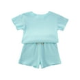 thumbnail image 2 of AINIYS 18M Trendy Casual Loose Kids Summer Tops Shorts Set 2 Piece Elastic Waist Shorts Suit Fashion Short Sleeve T-Shirt Children Clothes Crewneck Toddler Outfits Blue, 2 of 4