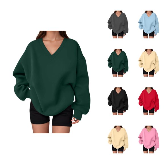 Women's Oversized Sweatshirt Fall Winter Casual V Neck Oversized Sweatshirts Pullover Tops