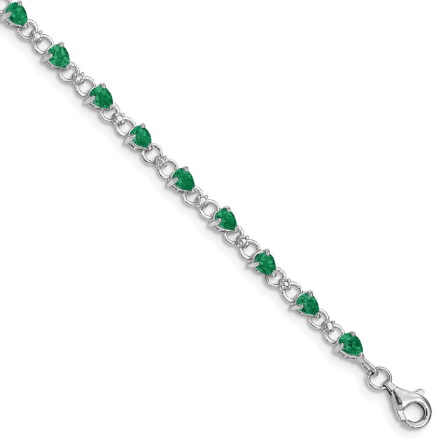 925 Sterling Silver Emerald Diamond Bracelet Gemstone