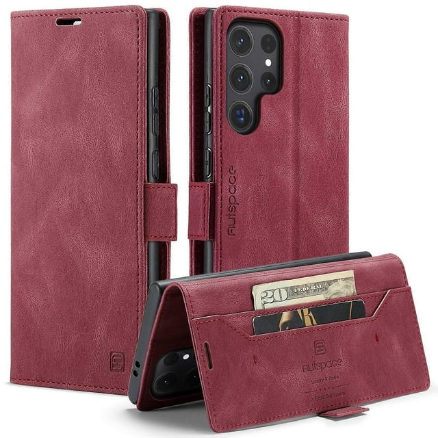 For Samsung Galaxy S25 Ultra Wallet Case AUTSPACE A01 Leather Stand Cover with RFID Blocking Card Ho