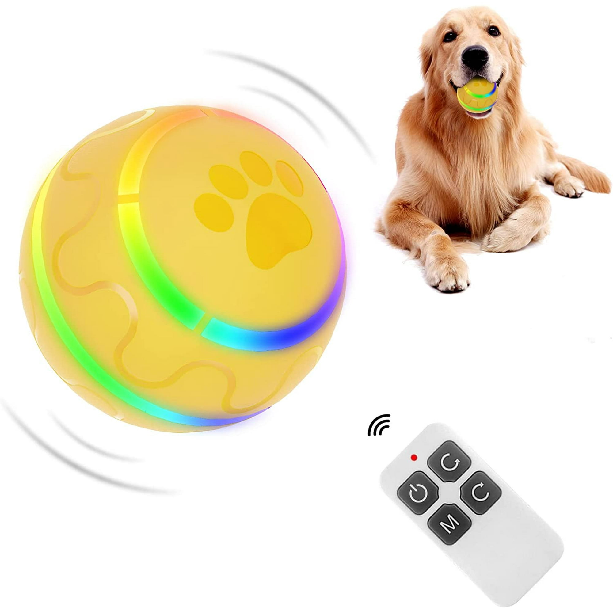 Smart Dog Toy Balls Interactive Dogs Play Ball with Remote Control Indestructible Rubber Dog Ball with Ultra Glow Light Puppy Ball Yellow E048