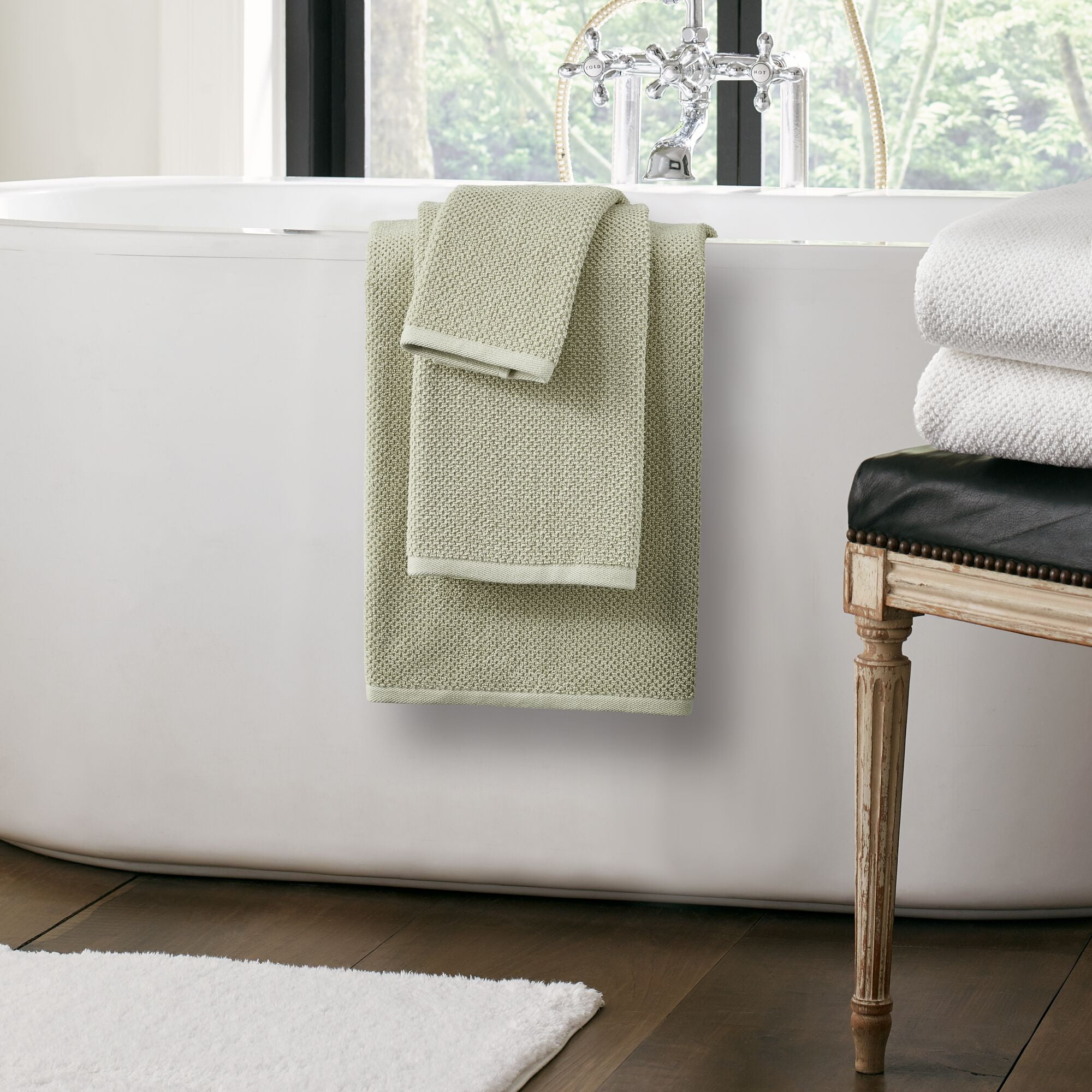 Nate Home by Nate Berkus Cotton Textured Weave Bath Towels 4 Pk Lichen Walmart