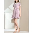 thumbnail image 5 of INSPIRE CHIC Women's Solid Peter Pan Collar Ruffle Hem Belted Short-Sleeve Mini Dress XS Light Purple, 5 of 6
