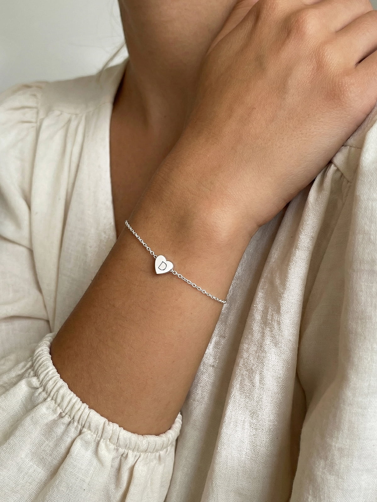 Silvora Silver Letter D Bracelet for Women Sterling Silver Heart Jewelry Initial Capital Bracelet Jewelry Gift for Granddaughter Christmas