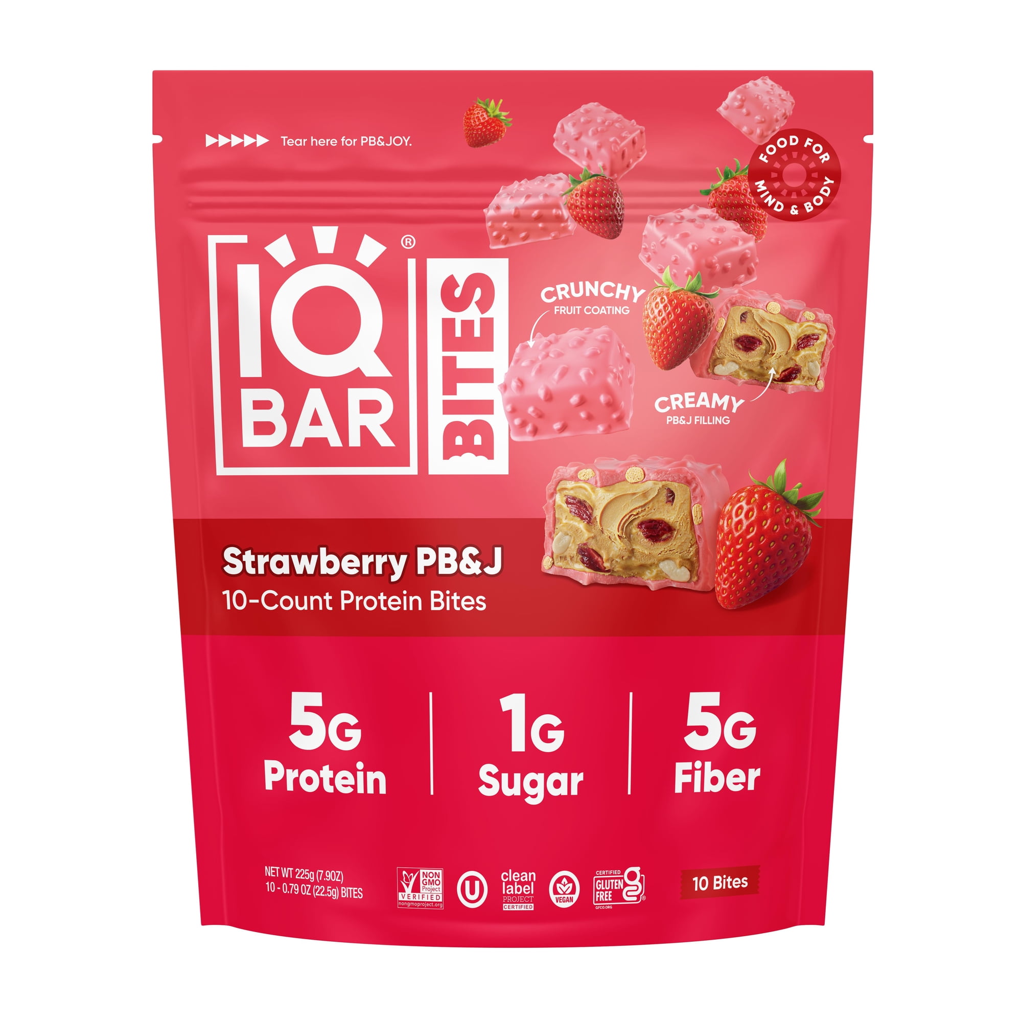 IQBAR Bites Strawberry 10 Count - High Protein, High Fiber, Low Sugar Snack - Clean Label Project Certified