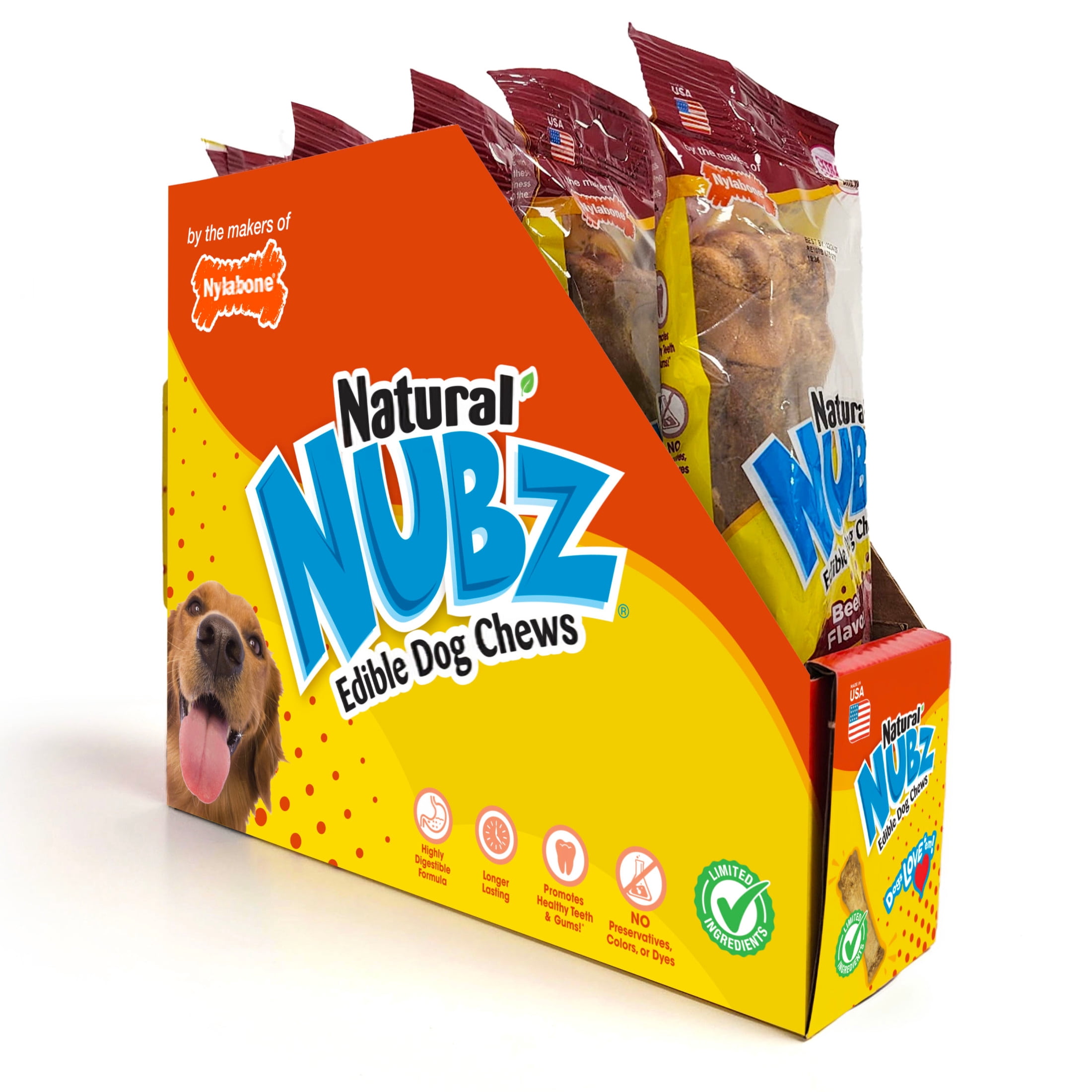 (2 pack) Nylabone Nubz Natural Dog Treats for Large Dogs, Beef Flavor Dog Bones, X-Large - 50+ lbs., 6.7 oz Pack, 1 Count
