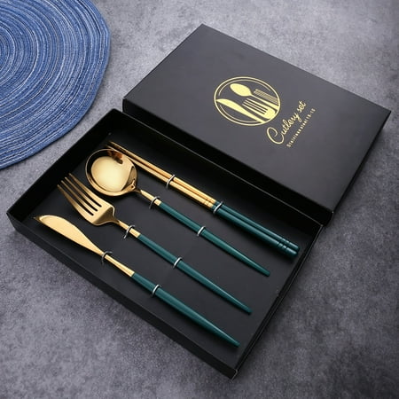 

4pcs/set Stainless Steel Spoon Fork Chopstick Knife Set with Storage Gift Box Coffee Dessert Fork Spoon Kitchen Tableware Set