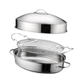 thumbnail image 2 of Tnarru Roasting Pan Food Steamer with Lid Multiuse Portable Kitchen Tool Portable Oval Cookware Poacher for Restaurant Potatoes, 2 of 8