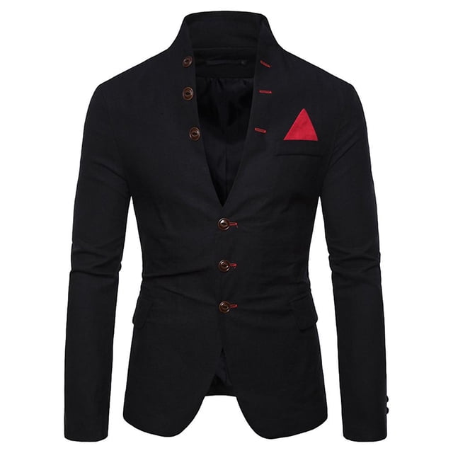 Yynuda - Chaqueta de traje de tres botones para hombre, personalizada, a la moda, con cuello levantado