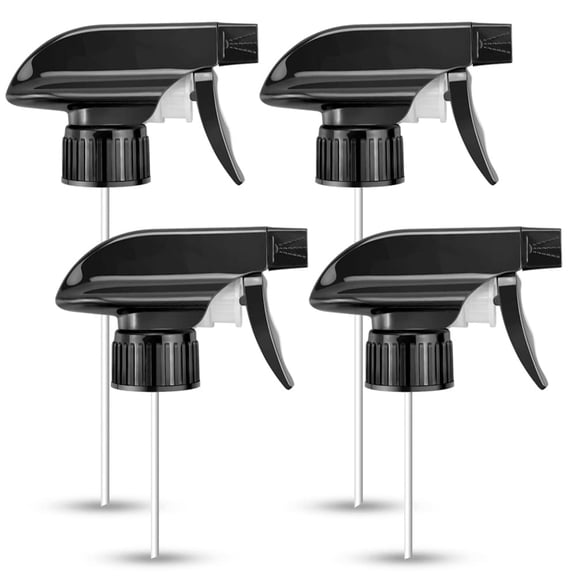 KASIU Spray Nozzle for 8 Oz and 16 Oz Glass Spray Bottles, Black Trigger Sprayers Replacement with Mist Stream Sprayer Adjustable Spray Bottle Nozzles - 4Pack