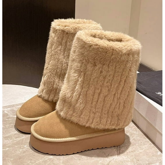 Women's Faux Fur-Lined Platform Snow Boots - Sweet Style Warm Winter Footwear
