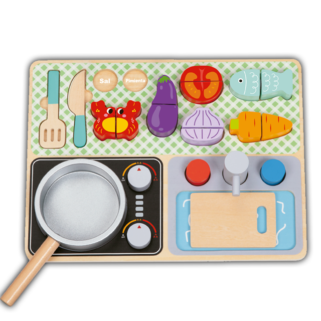 Juego de Cocina portátil de Madera MAGICAMENTE PARA NIÑOS y NIÑAS 24 Piezas