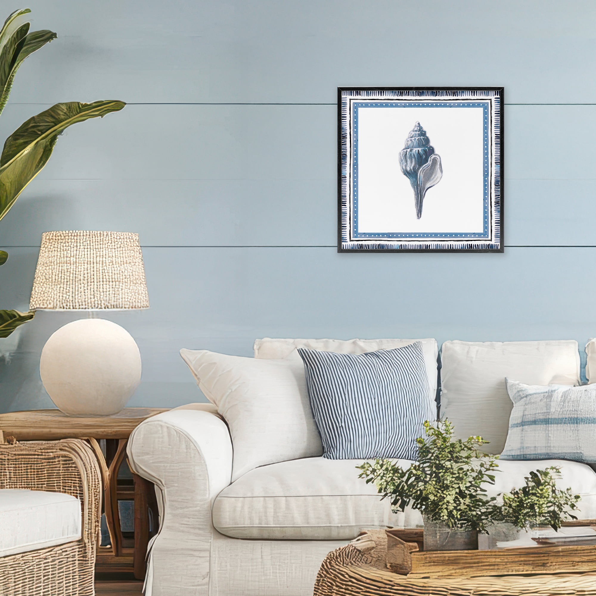 Stupell Industries Soft Blue Conch Shell Black Framed Giclee Art, design by Lanie Loreth