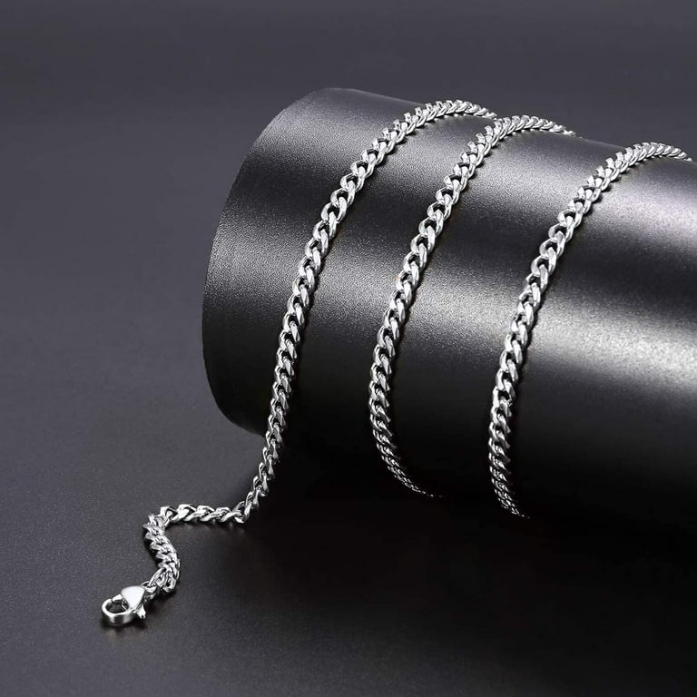 FEEL STYLE Men Necklace Stainless Steel Chain Silver Plated Chains Width  3mm Rope Chain Necklace for Mens Women Jewelry Gift(Silver,18inch) 