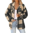 thumbnail image 4 of Jinhomg Women's Warm Fleece Jacket Trendy Button Down Plaid Print Shackets Fall Winter Comfy Long Sleeve Lapel Collar Fuzzy Coats Black XXXXL, 4 of 8