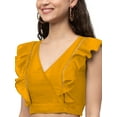 thumbnail image 3 of eloria Women Ruffle Sleeveless&nbsp; Saree Blouse V Neck Summer Casual Sari Top Color : Yellow 2, SIZE : 40, 3 of 5