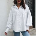 thumbnail image 2 of Women Shirt Turn Down Collar Pure Color Single Breasted Lantern Sleeves Casual Fit Blouse White L, 2 of 5