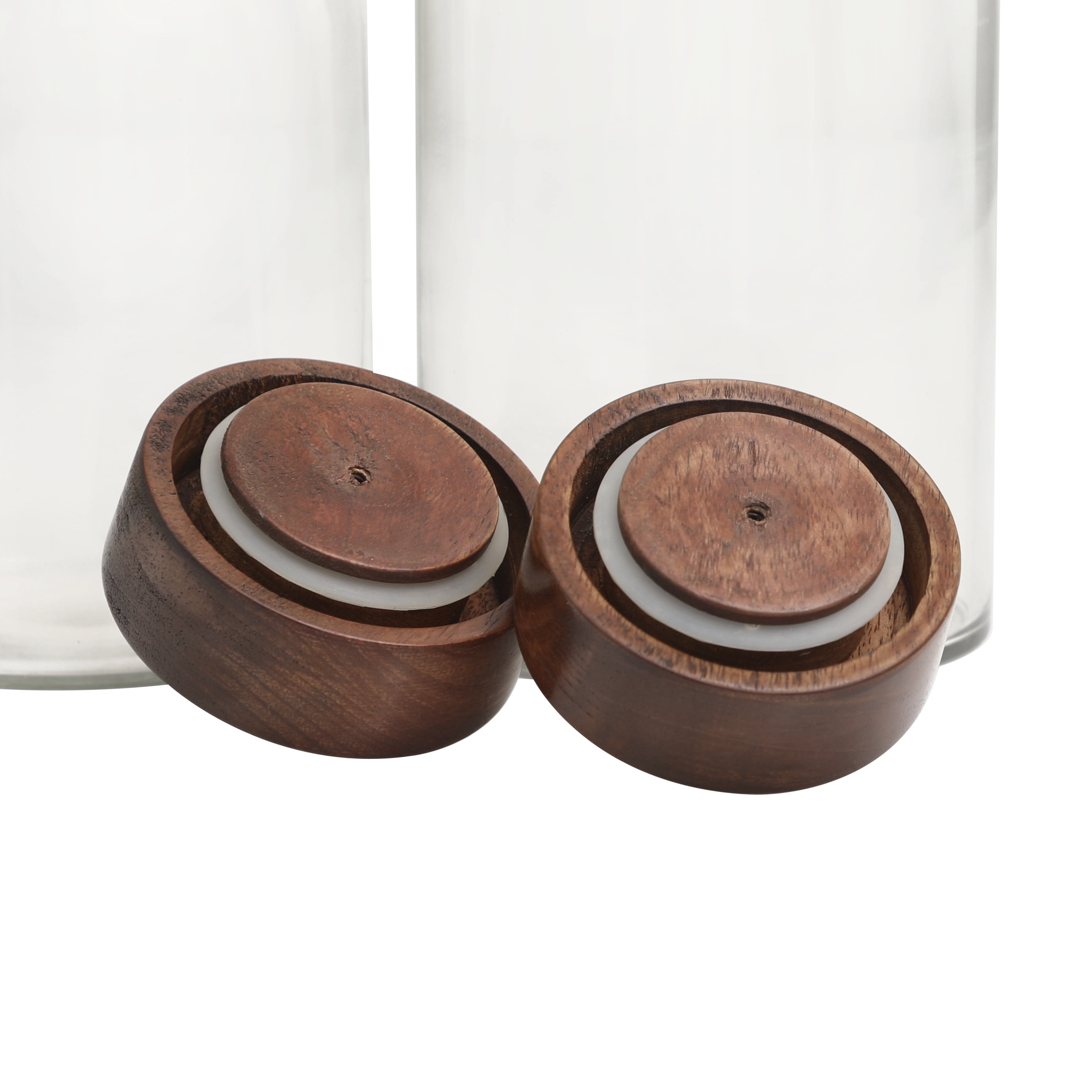 DecMode 5" x 11" Clear Glass Canisters with Brown Removable Lids and Antique Knobs, 2-Pieces