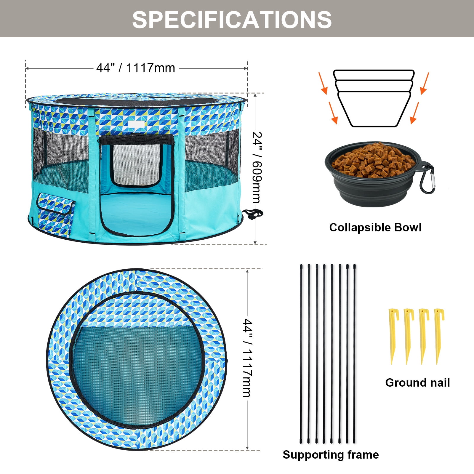 VEVOR Foldable Pet Playpen 44 x 44 x 24 in Portable Dog Playpen Crate for Cat