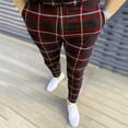 thumbnail image 2 of Hfolob Men's Casual Pants Mens All Seasons Fashion Leisure Plaid Print Pocket Zipper Button Feet Pants Suit Pants Relaxed Fit, 2 of 9