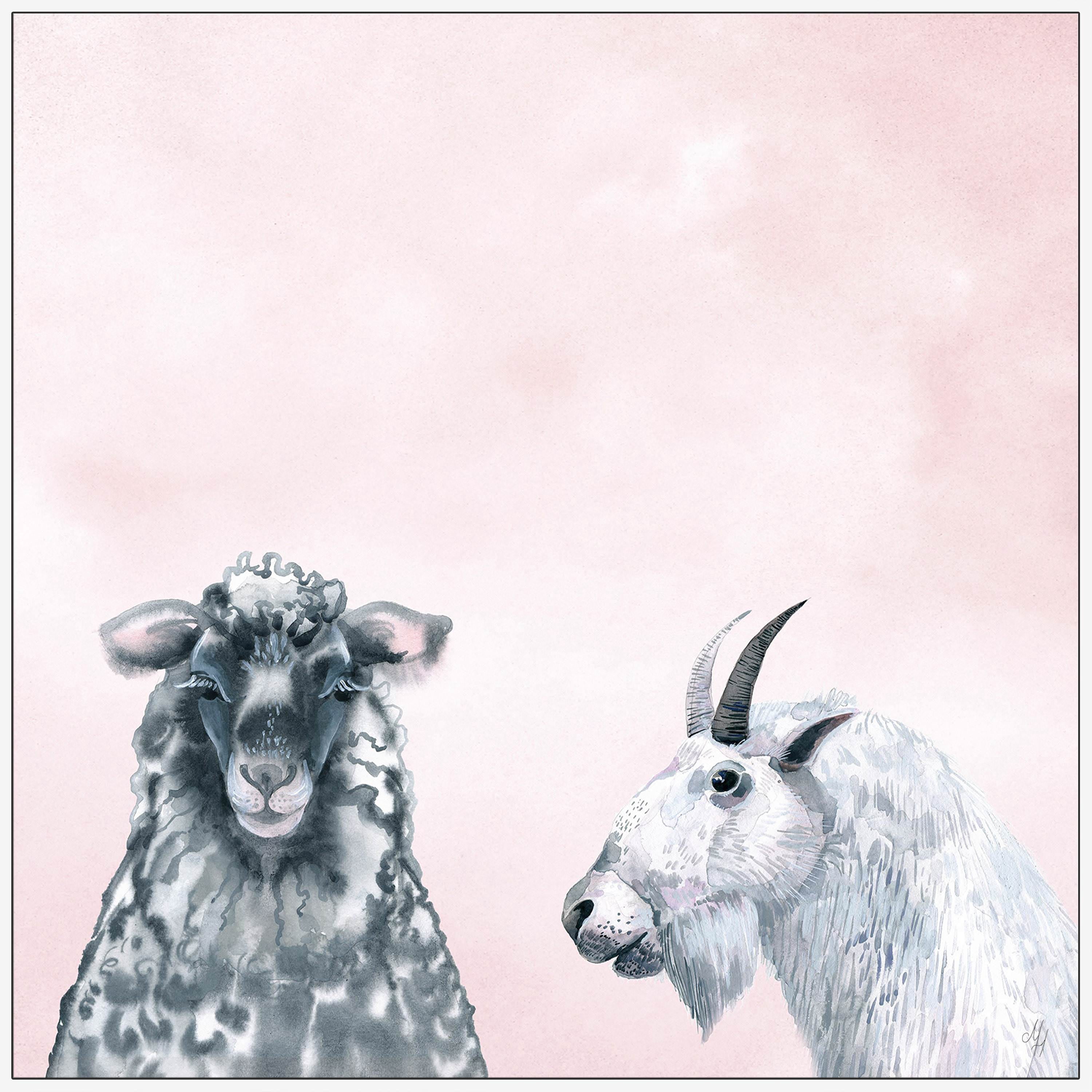 Black and White in Blush Floater Framed Painting Print on Canvas