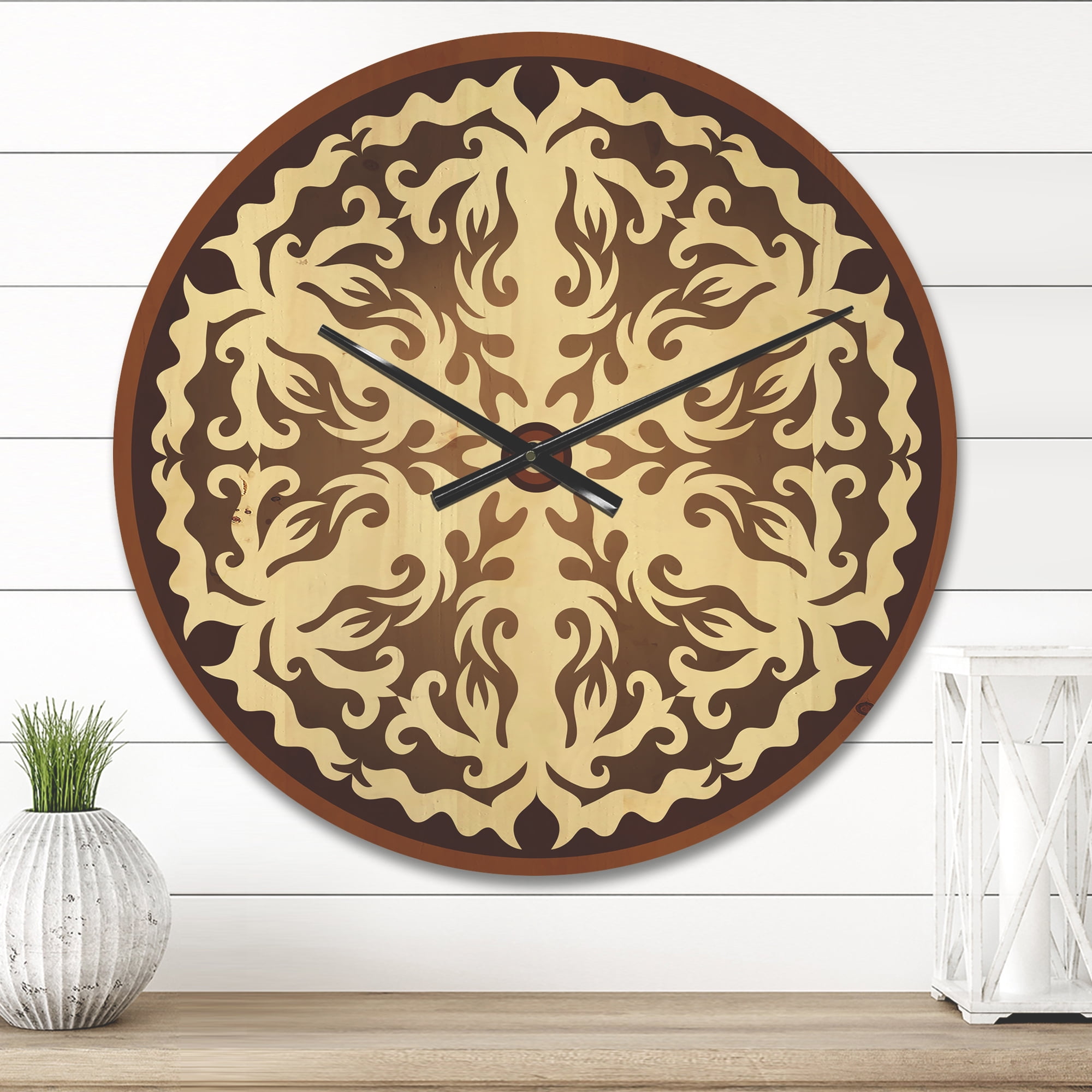 Designart 'Abstract Orienta Chocolate Mandala' Modern Wood Wall Clock