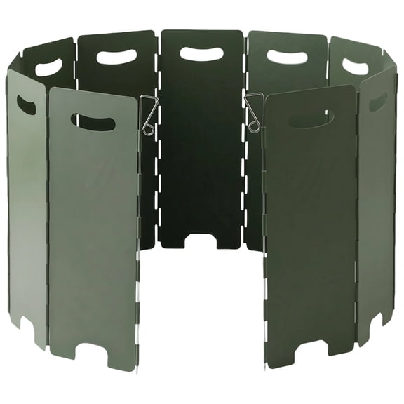 Camping Burner Windscreen, 11-Plate Foldable Windshield, Outdoor Stove Wind Blocker, Stainless Steel Wind Screen 3.5 x 8.7 in, Green