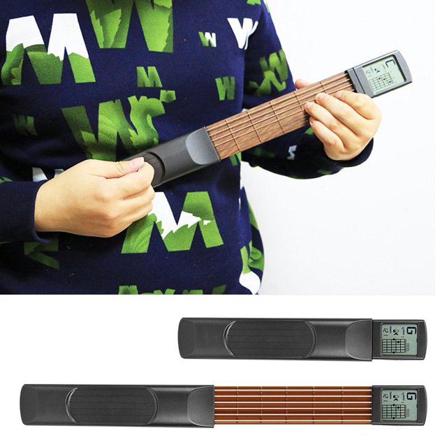 Peahefy Chord Practice Tool,Mini 6 Frettes Entraînement d'Accords d'Instruments de Guitare avec Écran Graphique Rotatif, Outil d'Entraînement d'Accords de Guitare