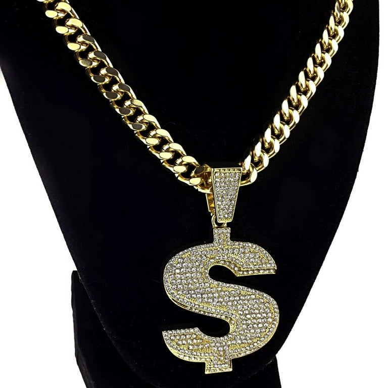 Heavy Dollar Sign Hip Hop Chain Chunky Pendant Gold Finish Money