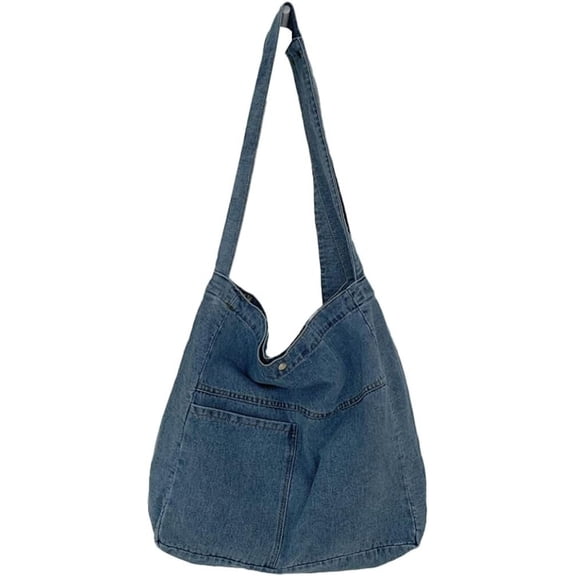 Kukuzhu Canvas Hobo Bag Denim Shoulder Bag for Women Fashion Large Shopping Handbag