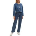 thumbnail image 2 of Women's Collarless Denim Jacket Long Sleeve 2026 Button Down Jean Jackets 2XL Blue, 2 of 6