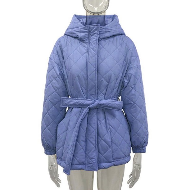 Chaqueta de algodón con capucha, de longitud media a larga, con estampado de rombos en la cintura, chaqueta de algodón cálida, talla grande