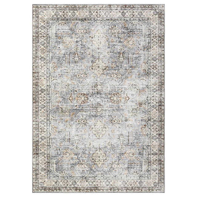 Vintage Rug,Washable Rug,Print Distressed Rug,Low Pile Non-Slip Rug,for Living Room Bedroom Nursery Antique