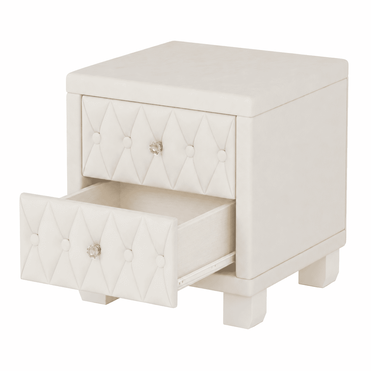 GARITIN Elegant Velvet Nightstand with 2 Drawers & Crystal Handle, Storage Bedside Table with Button-Tufted Design for Bedroom Guest Room, Beige