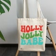 thumbnail image 2 of Holly Jolly Babe, Christmas, Groovy Retro Wavy Text Merch Gift, 12oz Canvas Tote Bag, 2 of 3