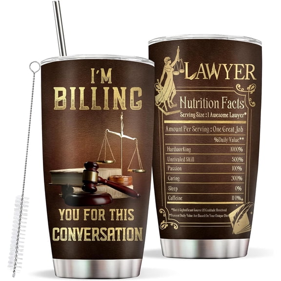 Lawyer Gifts for Women Men, Lawyer Tumbler with Straw and Lid 20oz, Law School Attorney Gift Ideas, Lawyer Graduation Gifts for Women Men, Stainless Steel Coffee Tumbler Cup for Women Men Office