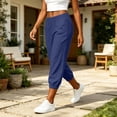 thumbnail image 5 of Womens Summer Pants Breathable Joggers Cotton Linen Trousers,Dark Blue Size L, 5 of 8
