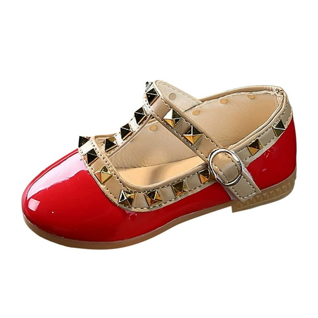 2DXuixsh Chaussures de Robe pour Filles Chaussures en Cuir Princesse Fleur Talons Bas Fête Mariage Bal Chaussures Paillettes Sequins Bout Fermé Chaussures de Filles Rouges Taille 7.5