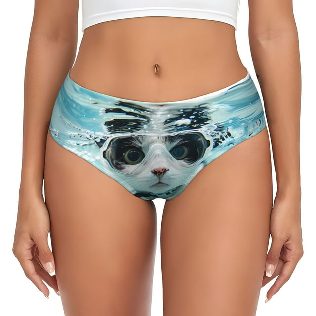 Bingfone Swimming Cat Goggles for Women's Underwear Full Coverage Seamless Panties Soft Stretch Boxer Briefs-X-Small