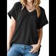 thumbnail image 1 of Blusa Informal de Verano para Mujer, de Corta, con Cuello en V, de Punto, Holgada, , Elegante. Negro XL, 1 of 8