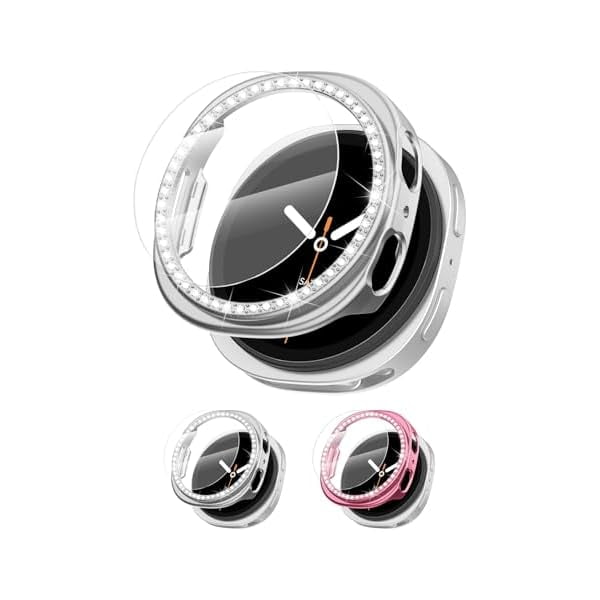 wonima44 [2+2 Pack Bling Case for Samsung Galaxy Watch 8 Screen Protector 40mm, Tempered Glass Glitter Diamond Bumper Face Cover for Galaxy Watch 8 Accessories 40mm Galaxy Watch Case for Women