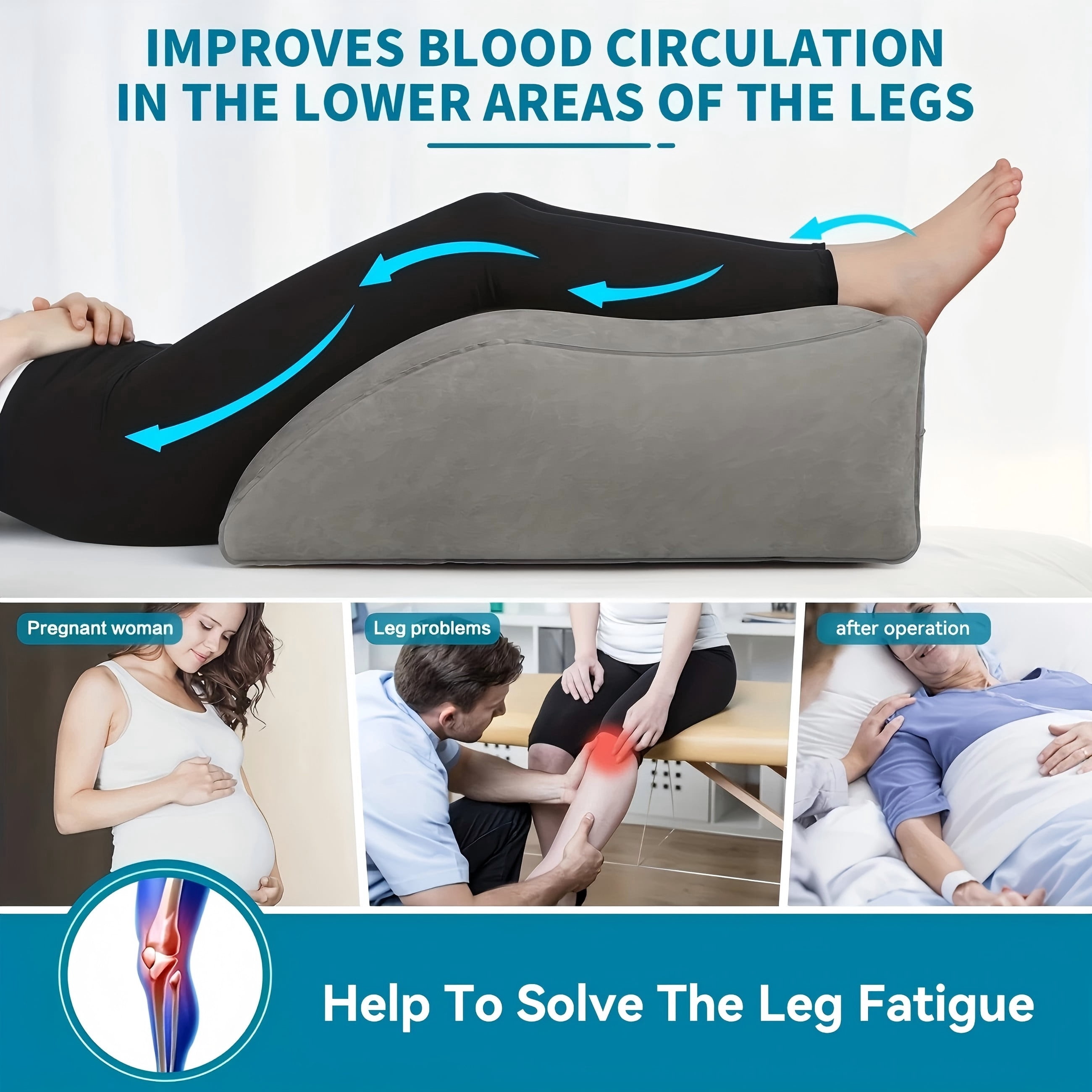 Leg Elevating Pillow, Inflatable Wedge Pillows for Sleeping, Leg Pillow Elevation Blood Circulation and Reduce Swelling, Comfort Bolster Pillow for Legs for Pregnant, Surgery and Injury