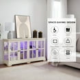 thumbnail image 4 of CKEASEAN 59"W LED Curio Cabinet with 7 Color Lights for Collectibles, Glass Display Cabinets with 4 Doors & Adjustable Shelves, Smartphone-Controlled, Vintage Storage TV Stand with for Living Room, 4 of 11