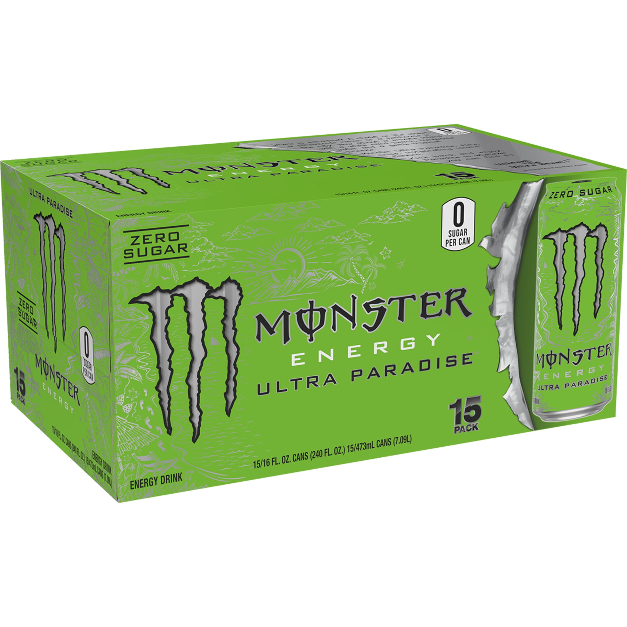 Monster Energy Ultra Paradise Energy Drink, Zero Sugar, 15-Pack, 16 Oz Cans