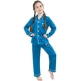 thumbnail image 2 of Girls Pajamas Size 10-12, Girls Pajamas Silk PJS Set Pink Bow Satin Sleepwear Long Sleeve Jammies for Kids Button-Down Nightwear Summer Outfits, 2 of 4