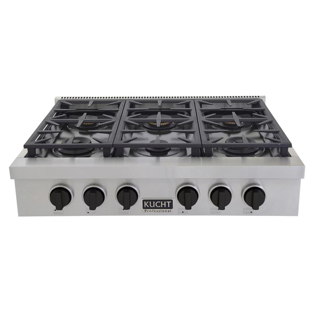 Pemberly Row 36" Propane Gas Range Top in Steel with Tuxedo Black Knobs