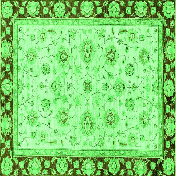 Ahgly Company Indoor Square Oriental Green Traditional Area Rugs, 7' Square